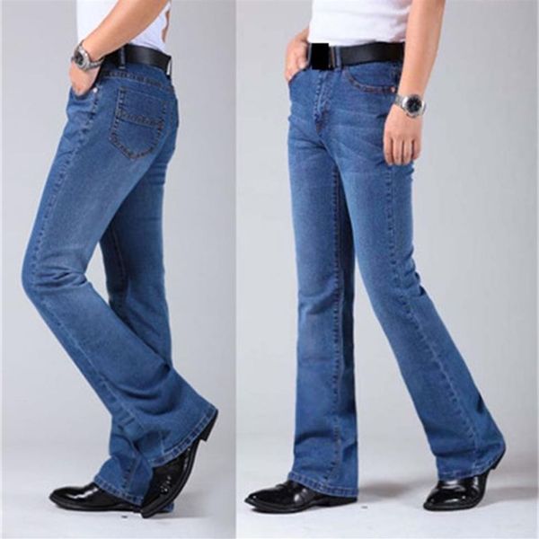 Erkek Kot kot pantolonlar yüksek bel uzun parlama erkekler için uzun bel parlama bootcut mavi hommes çan dip kot erkek 210622256m