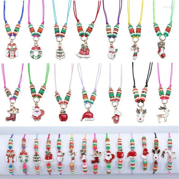 Braccialetti con ciondoli per gioielli di Natale, 2 pezzi, con perline di albero di Babbo Natale, treccia di corda per regalo per donne e bambini