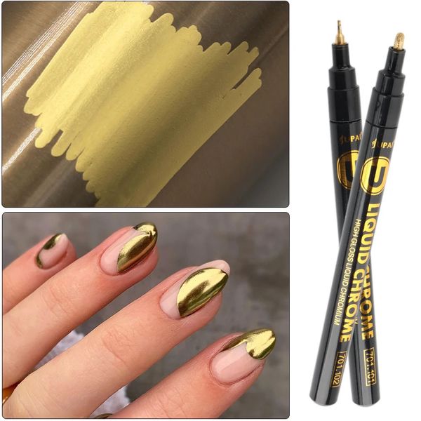 Prego polonês metálico ouro caneta marcador impermeável para design graffiti desenho lápis linhas pintura gel manicure ferramentas gl704 231020