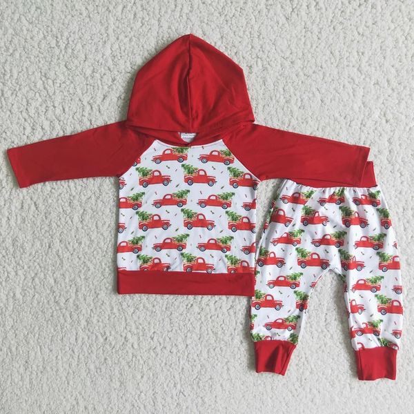 Bekleidungssets Großhandel für Kinder, Babys, Kinder, Jungen, Kapuzenpullover, besticktes Set, LKW-Weihnachtspyjamas, Outfits 231020