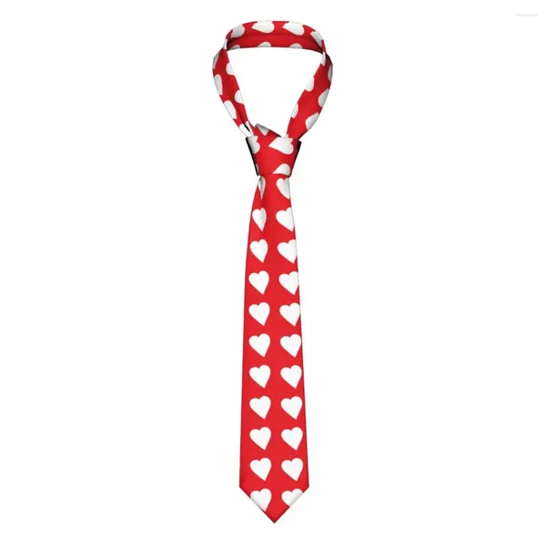 Fliege, weißes Herz auf Rot, für Herren und Damen, lässig, Polyester, 8 cm, schmale Krawatte für Herrenhemd, Accessoires, Gravatas, Hochzeitsgeschenk