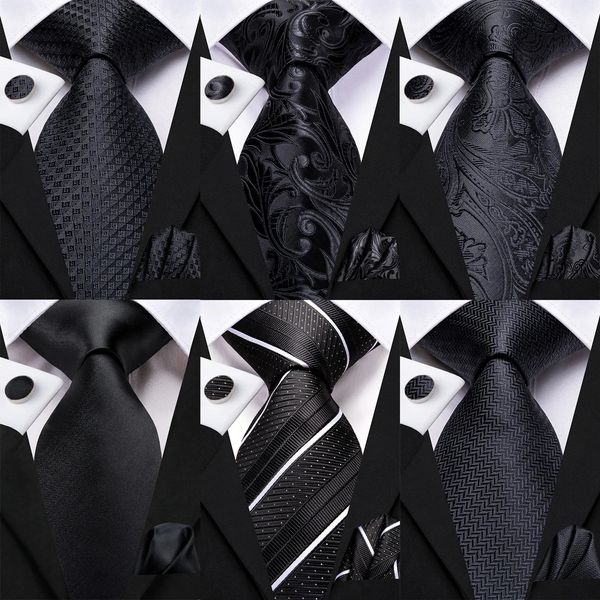 Cravatte Hi Tie Cravatta da sposa in seta floreale nera per uomo Gemello Handky Cravatta elegante Stilista Business Party Dropshiping 231019