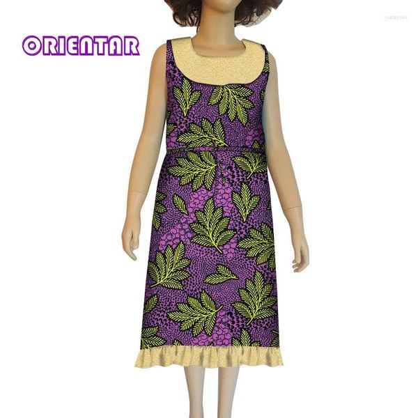 Roupas étnicas Crianças Meninas Maxi Vestido Sem Mangas O-pescoço Vestidos Tradicional Impressão Africana Bazin Riche Casual Roupas de Festa WYT182