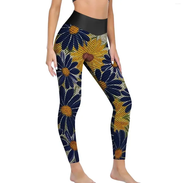 Aktive Hose Floral Ditsy Print Yoga Blau und Gelb Gym Leggings Push Up Schnelltrocknende Sportstrumpfhose Damen Ästhetische Legging Geschenk