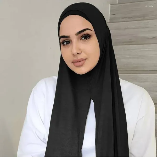 Abbigliamento etnico Premium Jersey Hijab Hijab istantaneo per le donne Moda musulmana Sciarpa di cotone elasticizzato Cappello Donna Scialle Turbante Foulard islamico