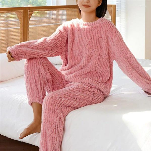 Indumenti da notte da donna Donna Inverno Caldo Pigiama Set Pigiama in pile Homewear Velluto spesso Abito femminile Pigiama da donna 2023