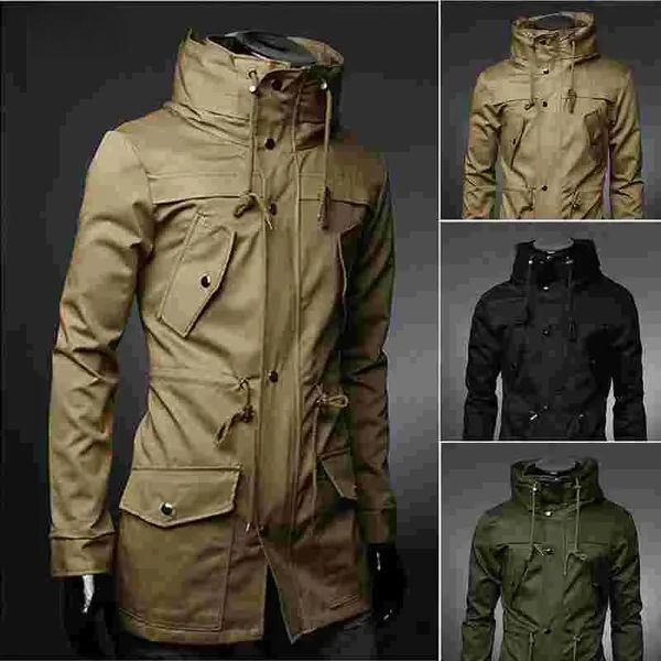 Мужские тренчи 2023 в английском стиле, куртка с высоким воротником, мужской армейский зеленый Тренч, деловая повседневная тонкая ветровка для пальто MXXXL 231020