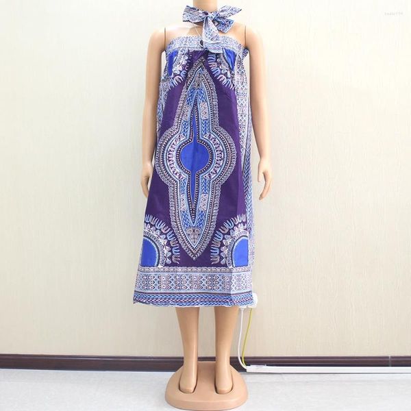 Abbigliamento etnico Dashiki africano tradizionale tessuto in cera di cotone viola stampato con motivo bianco e blu per abiti da donna