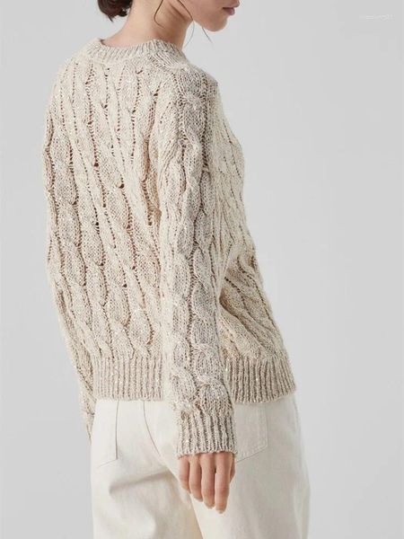 Suéteres de mujer 2023 suéter de punto de Color sólido lentejuelas torcidas Otoño Invierno manga larga mujer cuello redondo Casual Jumper