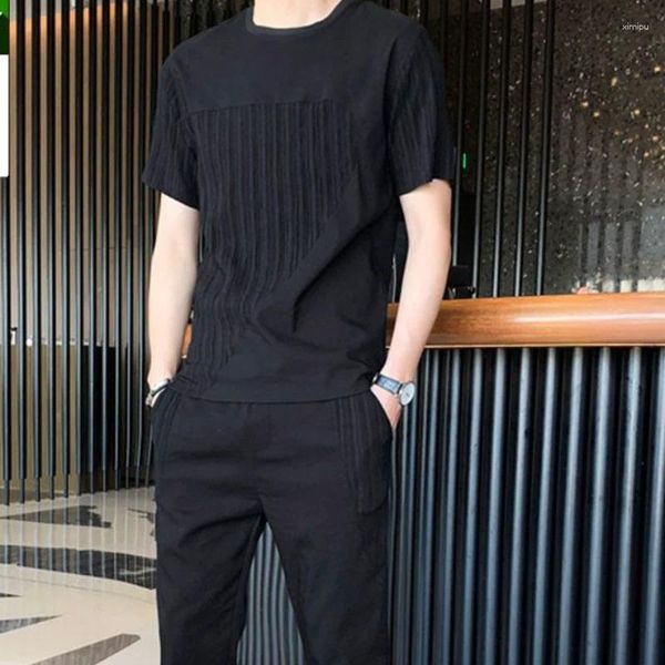 Conjuntos de calças de treino masculino para homens básico casual masculino camiseta chique cinza sem logotipo legal kpop slim fit estiramento liso top marcas originais xl s