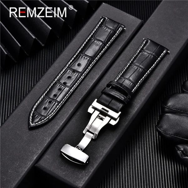 Relógio Bandas Genuíno Couro Watchband Bezerro Homens Mulheres Substituir Faixa de Relógio 18mm 20mm 22mm 24mm com Fivela Borboleta Watch Strap 231020