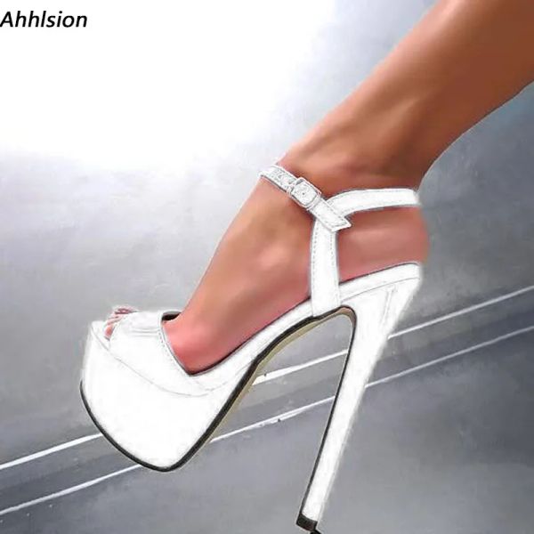 Ahhlsion/новые женские летние сандалии, пикантные красивые белые модельные туфли на шпильке с открытым носком, женские размеры 5-20 в США