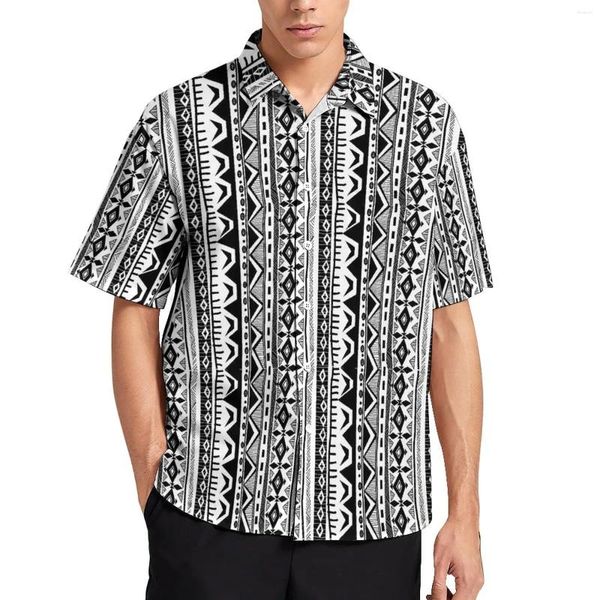 Camisas casuais masculinas blusas de impressão tribal masculino preto e branco listra havaiana manga curta gráfico vintage oversize camisa praia presente