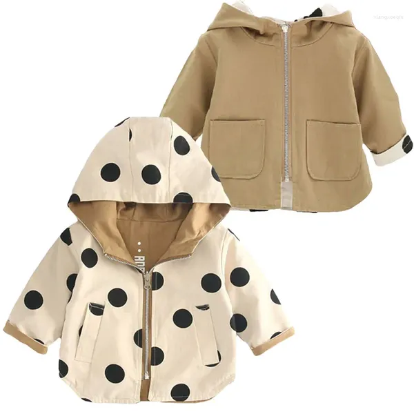 Jaquetas jaqueta de bebê meninas dupla face outerwear criança casacos esportivos crianças roupas com capuz primavera outono meninos polka dot trench coat