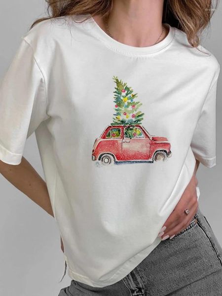 T-shirt da donna Happy Year Dolce anno '90 Corna Versatile T-shirt natalizia Donna Stampa Top Pupazzo di neve Regalo Manica corta