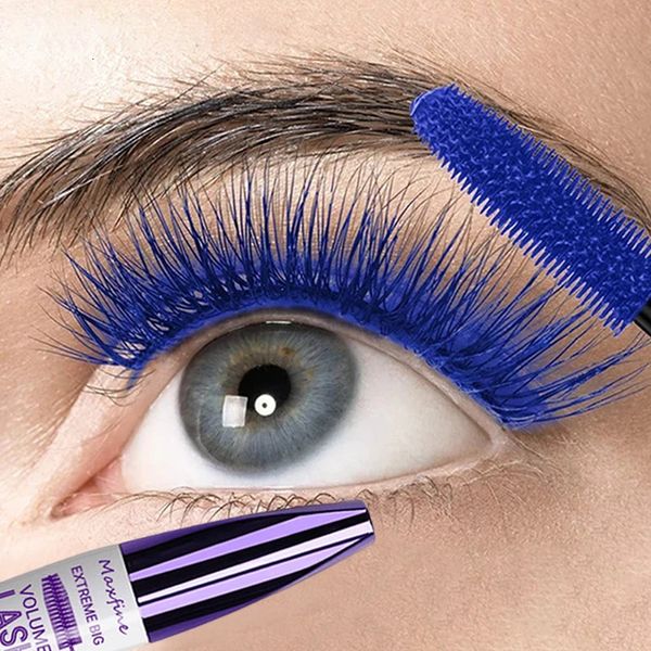 Mascara 5D Stereo Blaue Farben Wasserdicht Langlebige Curling Seidenfaser Wimpernverlängerung Make-up Weiße Wimpern Kosmetik 231020