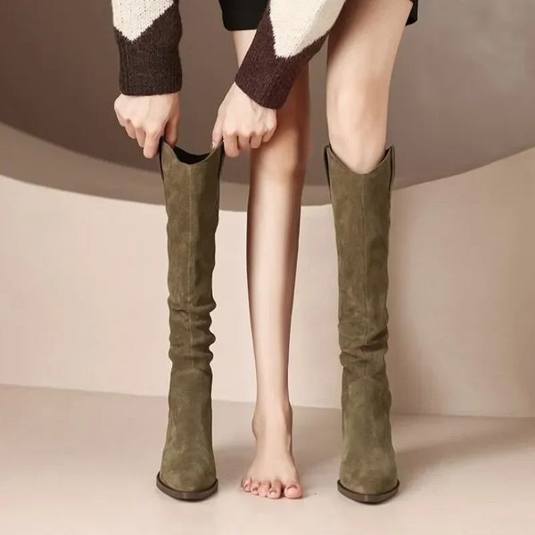 Ботинки в стиле вестерн, осенние ботинки в корейском стиле в стиле ретро, уличная походная обувь с острым носком и длинным толстым каблуком, Botas De Mujer Largas 231019
