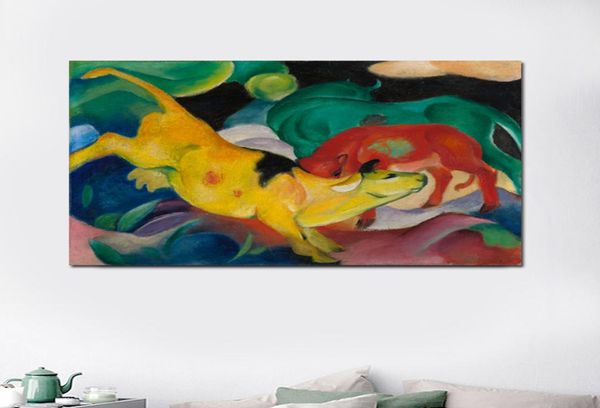 Pôster nórdico franz marc vaca amarela pintura em tela sala de estar decoração de casa moderna arte de parede pintura a óleo posters fotos9854536