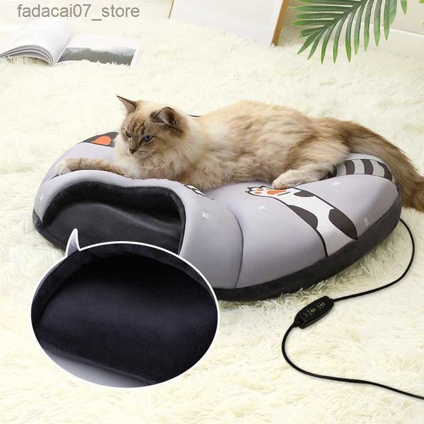 Katze Betten Möbel Neue Heizung Bett Decke 3 Gänge Timer Winter Warme Matte Haus Waschbar Flanell Welpen Hund Schlafsack zubehör YQ231020