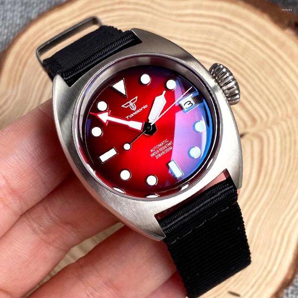 Relógios de pulso 200m resistente à água NH35 36mm Relógio de mergulho para homens Sunburst Vermelho Verde Azul Dial Luminoso AR Domed Sapphire Crystal Lady Relógios