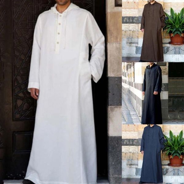 Roupas étnicas Roupas Masculinas Islâmicas Vestido Robe Estilo Muçulmano Hoodies Árabe Saudita Manga Longa Kaftan Jubba Thobe Dubai Médio Oriente