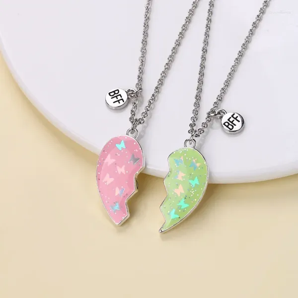 Ожерелья с подвесками Luoluobaby, 2 шт./компл., милое ожерелье с сердечком-бабочкой для девочек, детей, дружба, лучший друг, ювелирные изделия, подарки