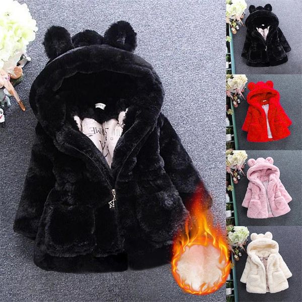 Mantel Neue 2023 Winter Baby Mädchen Kleidung Faux Pelz Fleece Mantel Festzug Warme Jacke Weihnachten Schneeanzug Baby Mit Kapuze Jacke oberbekleidung 231020