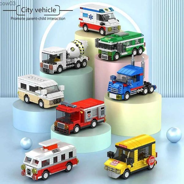 Blocchi 8pcs City Series Building 3D Scuola Bus Camper Model Truck Ambulance Bricks Bambini Assemblea Educativa giocattolo