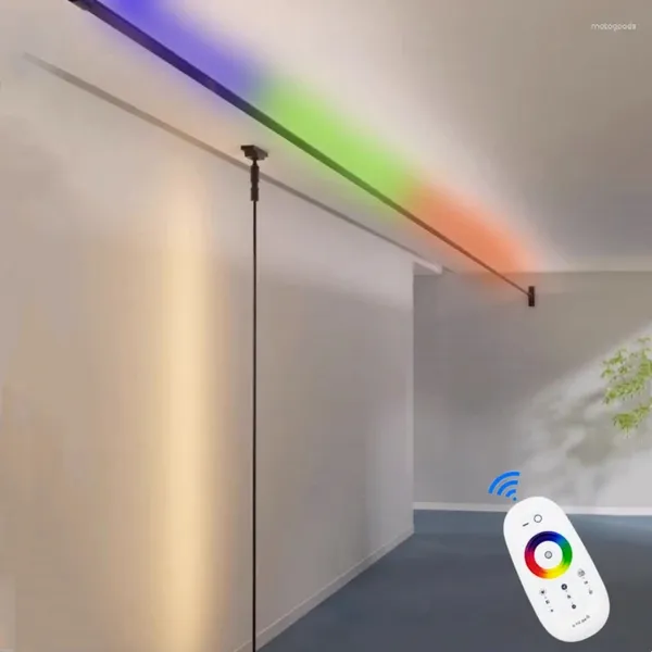 Lâmpada de parede nórdica rgb led skyline preto/branco tira barra aço linear arandela sala estar quarto suporte backlight luz longa