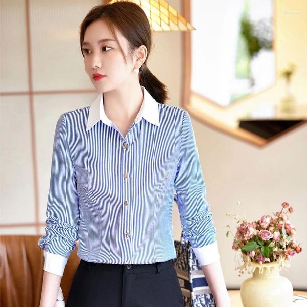 Frauen Blusen Mode Gestreiften Langarm Shirts Für Frauen Büro Arbeit Tragen Herbst Winter Elegante Professionelle Tops Kleidung