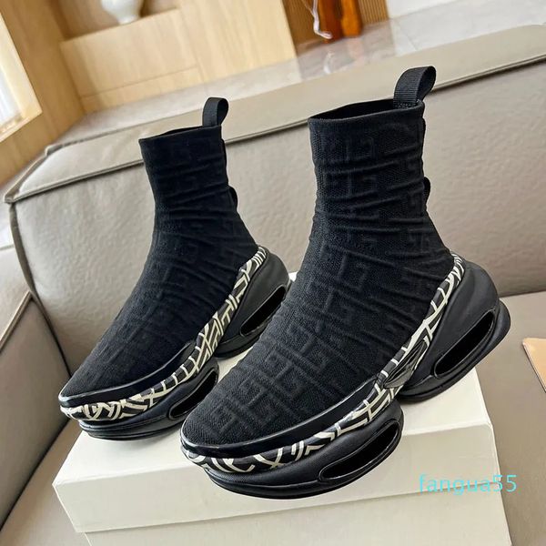 2023-Luxury Sneakers Classic Designer Preto High-Top Sock Shoes Xadrez Texturizado Plate-Forme Jogging Running Sapatos Casuais Tamanho 35-46