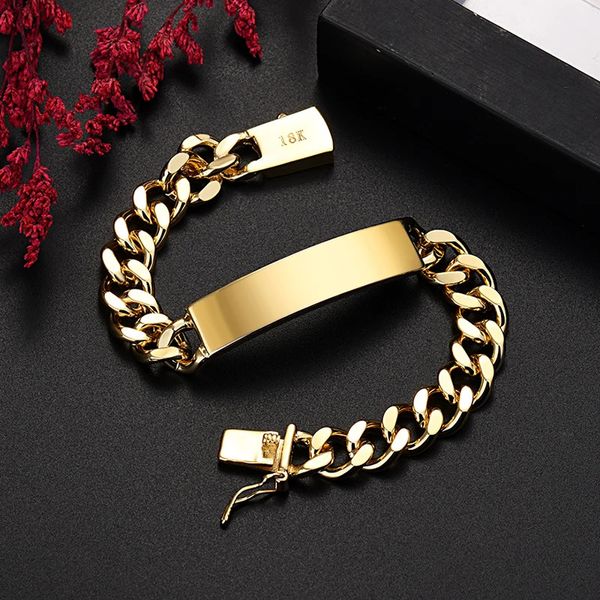 Браслет оптом 18-каратное золото 10 мм браслеты-цепочки для мужчин и женщин высокого качества модные украшения свадьба рождественские подарки 20 см 231020