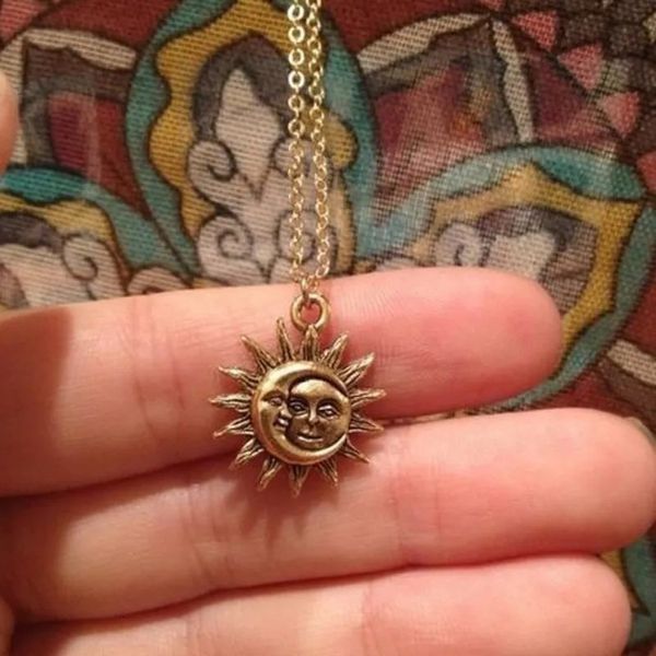 Colares de sol e lua para mulheres de aço inoxidável vintage cor de ouro colares pingentes goth tendência jóias bff collier femme 231019