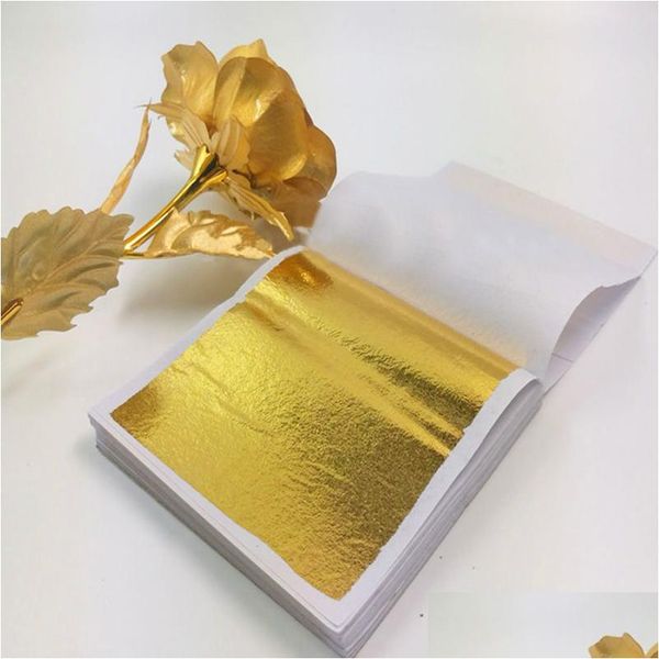 Strumenti artigianali Imitazione Oro Sier Foil Carta Foglia Foglio Doratura Fai da te Arte Artigianato Festa di compleanno Torta nuziale Decorazioni per dessert Home Garde Dhfsw