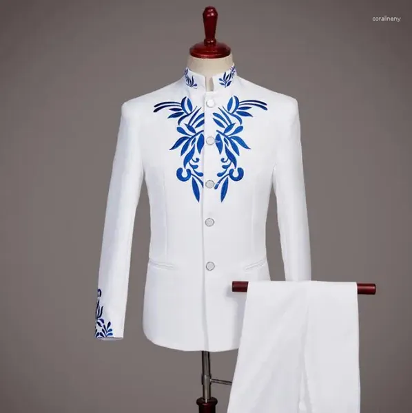 Abiti da uomo Blazer da uomo Abito formale Ultimi disegni di pantaloni da cappotto Ricami Tunica cinese Terno Masculino Pantaloni da sposa