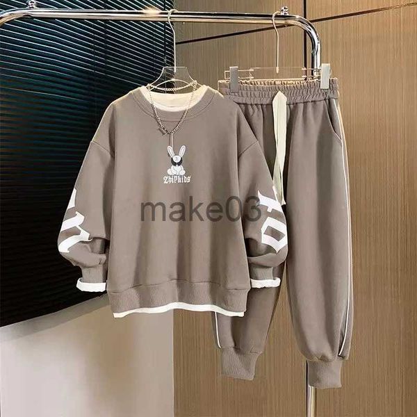 Kleidung Sets Teenager Jungen Herbst Casual Sweatshirt Set Kinder Mode Gedruckt Buchstaben Cartoon Tops Harlem Hosen 2 Stück Anzug 3-15Y S J231020