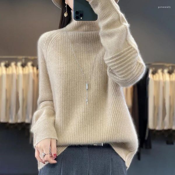 Kadın Sweaters Sonbahar Kış Kış High-Ends Sweater Buzlu Buzlu Buzlu Külif Külot Saf Yün Kalınlaştırılmış Gevşek Tembel Rüzgar Günlük