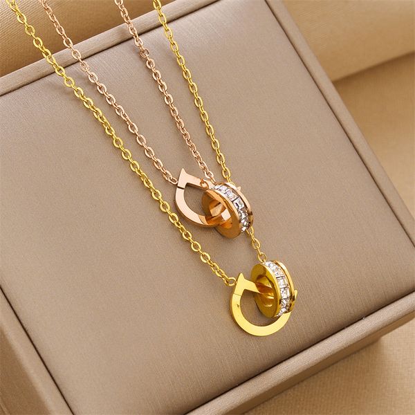 Collana con ciondolo Micro Pave DO di alta qualità, gioielli in acciaio inossidabile placcato oro 18 carati per regalo da donna