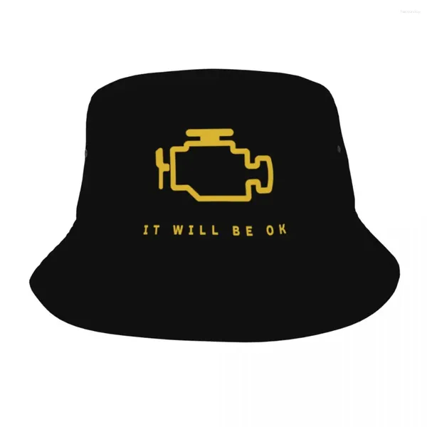 Berets Casual Mechanic Auto Repair Check Engine Light Bob Hats Unisex Lightweight Outdoor Sports Fishing Hat Summer Beach Hatwear