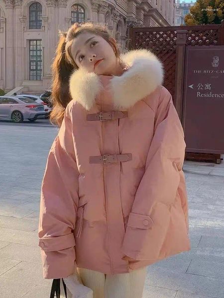 Trench da donna Cappotto Parka da donna Giacca invernale a maniche lunghe Piumino caldo in cotone Collo in pelliccia sintetica Moda coreana