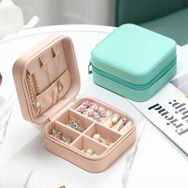 Caixas de jóias simples ins macaroon caixa de jóias viagem studs colar anel portátil 231019