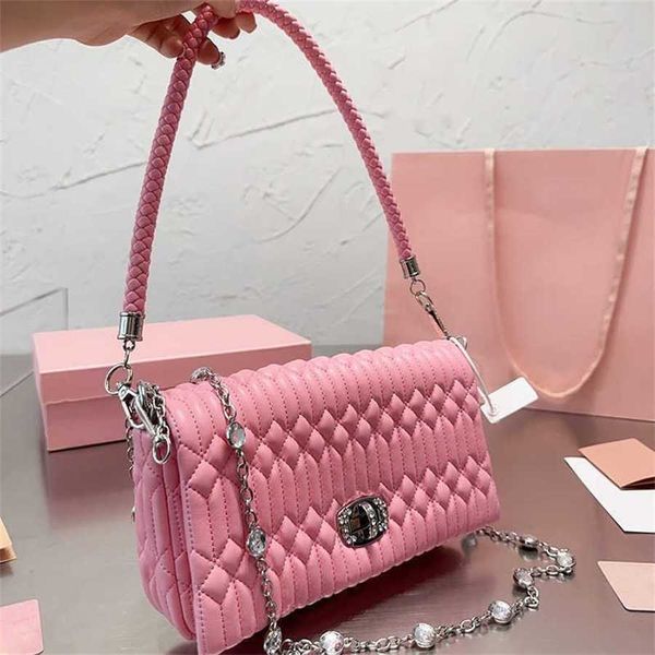 Продать розовый дизайнерский пакет Mu Tote Bag Mini Mini Mags Sacks Женская цепная сумка для ужина роскошные перекрестные кладки модная кожаная сумочка белая кошелька сумки