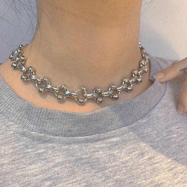 Чокеры SRCOI Sweet Cool Punk Bone Stick Shape Chain Choker Ожерелье Хип-Хоп Ключицы С Шариками Для Женщин Мужчин Ювелирные Изделия 231019