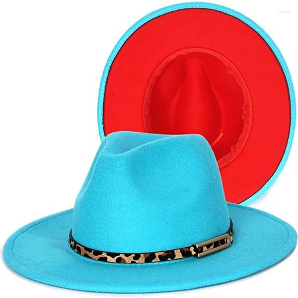 Berretti Cappello Fedora estivo bicolore Uomo Donna Tesa larga Feltro Leopardo Fibbia per cintura Abito Panama Jazz