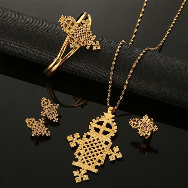 Серьги-ожерелья Эфиопский Эритрейский хабеша ювелирные изделия золотого цвета Модные вечерние африканские традиционные наборы270T