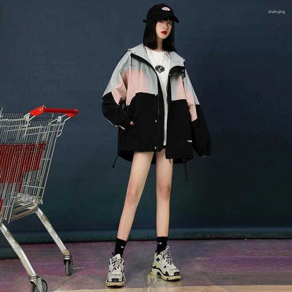 Giacche da donna Giacca Techwear per donna 2024 Studente Primavera Coreano Stile Hong Kong Allentato Autunno Giacca a vento Tendenza Cool Streetwear