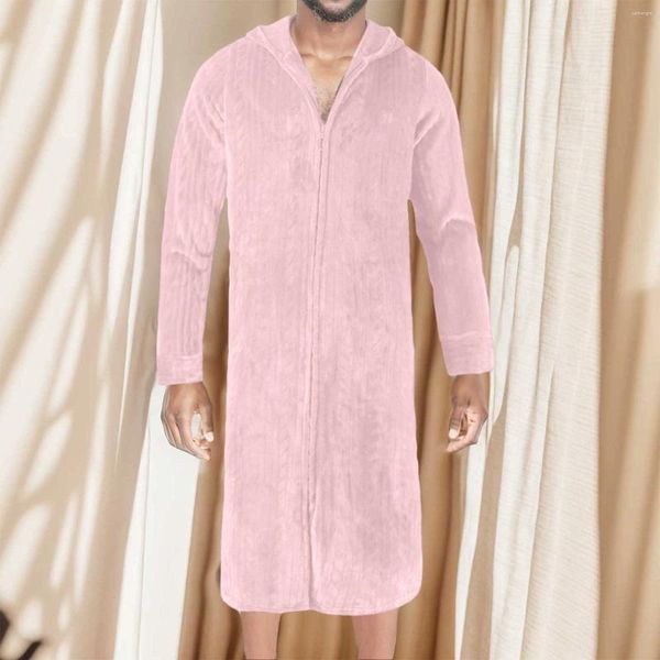 Masculino sleepwear masculino coral veludo roupão e para pijamas de inverno fofo ultra espessado zíper confortável mais longo vestido de noite macio