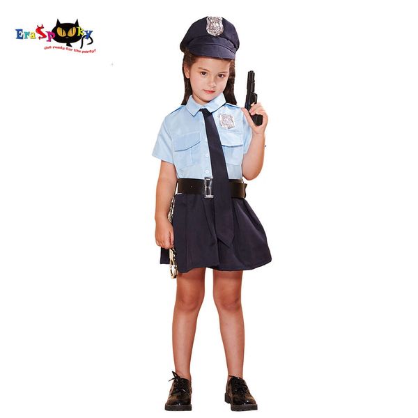 cosplay Eraspooky Girls Dress Cosplay Cop Gioco di ruolo Uniforme Costume di Halloween per bambini Ufficiale di polizia Festa di carnevale Outfitcosplay