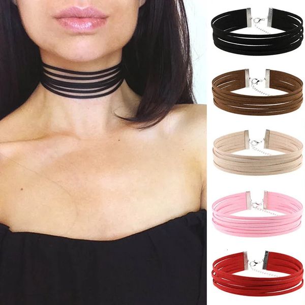 Girocolli 16 colori Velluto in pelle Boho Collana girocollo Donna Multistrato Gotico fatto a mano Punk Collane con colletto Gioielli retrò Collier Femme 231019