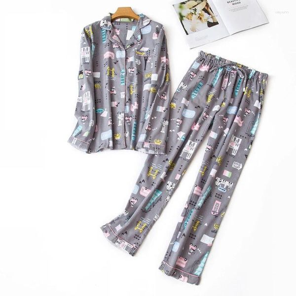 Pijamas femininos conjunto de pijamas senhoras flanela quente algodão casa wear terno outono inverno xadrez impressão sono plus size S-XXXL